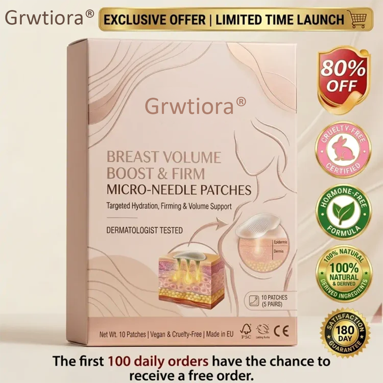 Grwtiora® Targeted Breast Enhancement Advanced Nano Microneedle Patch